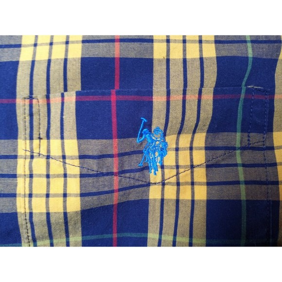 06U.S. Polo Assassin Men's XL Button Down Long Sleeve Navy & Yellow Stripe Shirt - Picture 2 of 6